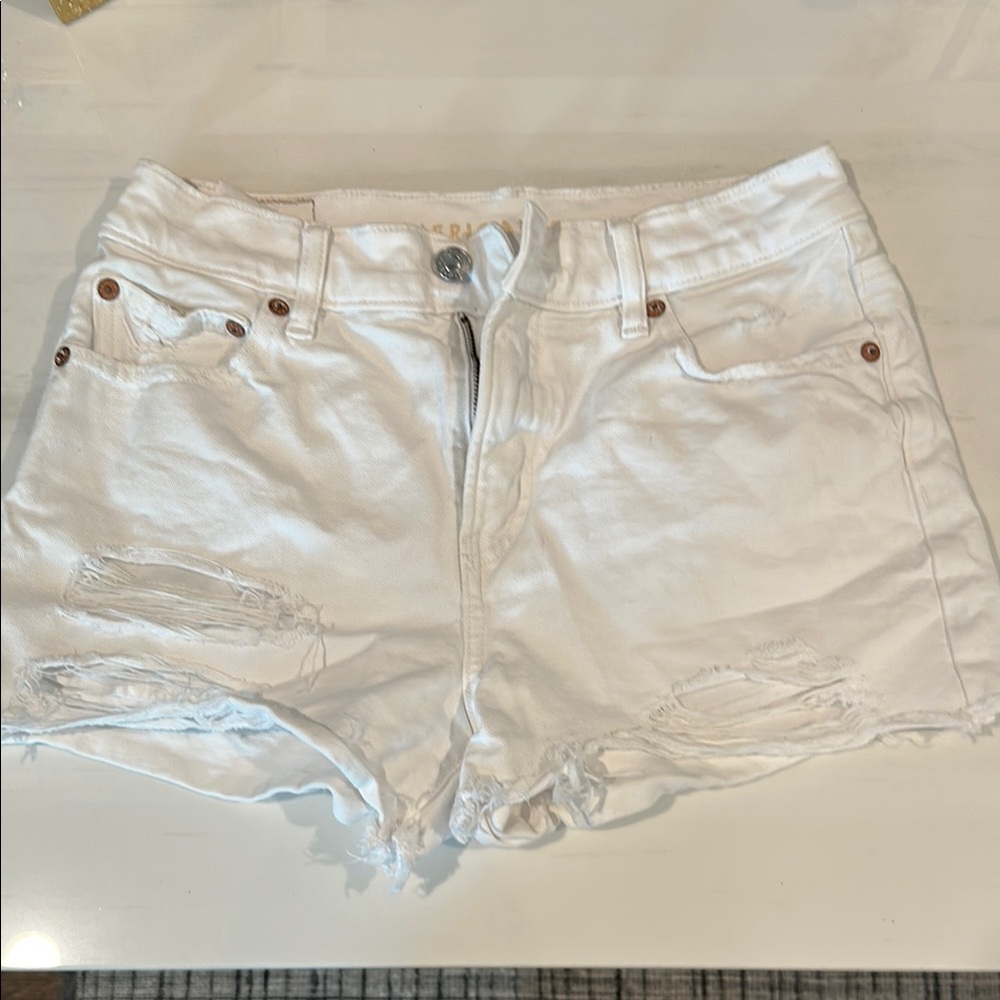 American Eagle White Jean Shorts Distressed Cut-Off